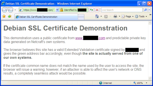 Spoofed EV SSL Certificate